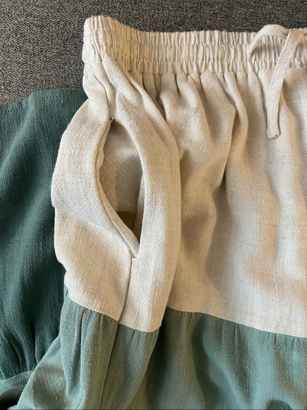 Cream & Sage Tiered Maxi Skirt w/Side Pockets Linen/Cotton Blend Size S - Picture 8 of 8